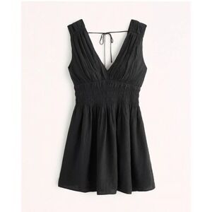 Abercrombie & Fitch Black Smocked V Neck Tie Back Sleeveless Mini Dress XL